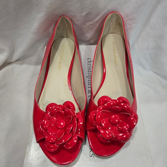 Christopher and Banks Red Patent Leather Flower Flats Size 9 Wide - Picture 3 of 8